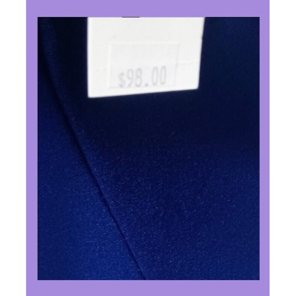 Maggy London Cap Sleeve Womens Size 10 Blue Midi Dress Built-In Black Belt NEW - Picture 5 of 10